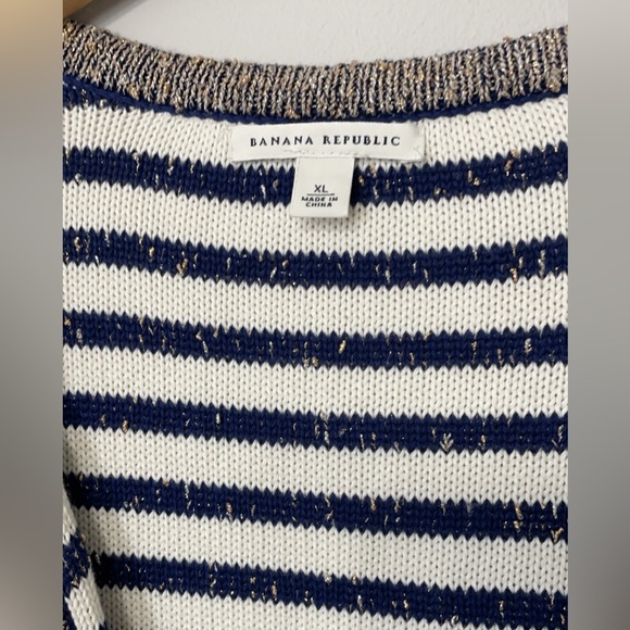 BANANA REPUBLIC Women's Size XL White/Navy Gold Metallic Cardigan Sweater - Picture 3 of 7